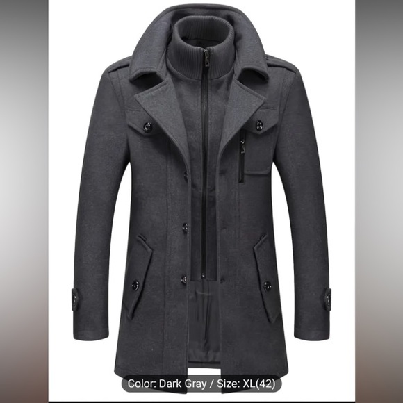 Men's Business Woolen Coat Fashion Double Collar XL - Picture 1 of 6
